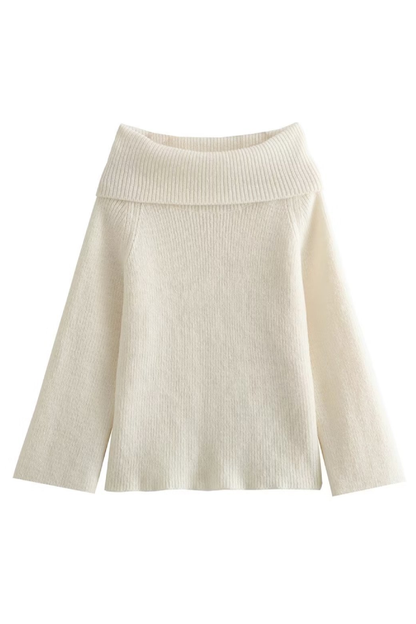 Slim Fit Color Pullover Sweater With Off-shoulder Neckline