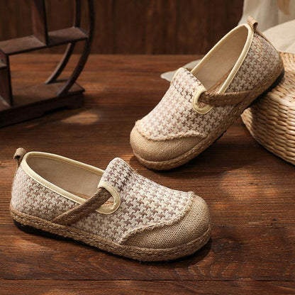 Black Plaid Cotton Linen for Splicing Flat Feet Shoes