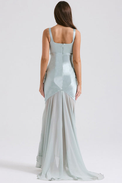 Flowy Satin Chiffon Patchwork Cami Bodycon Maxi Dress