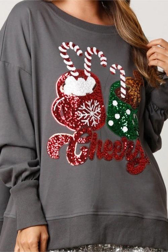 Christmas Candy Cup Sequined Loose Sweatshirt