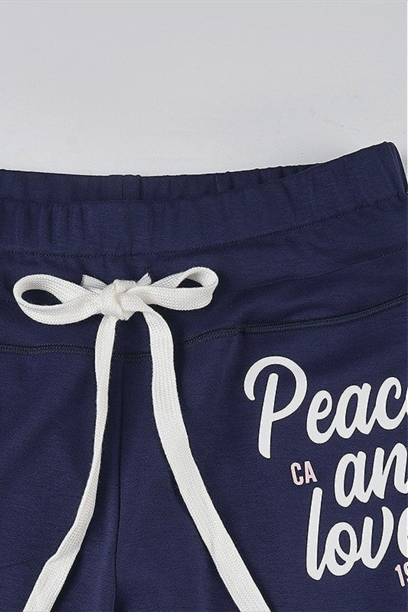 Contrast Letter Print Elastic Loose Straight Pants