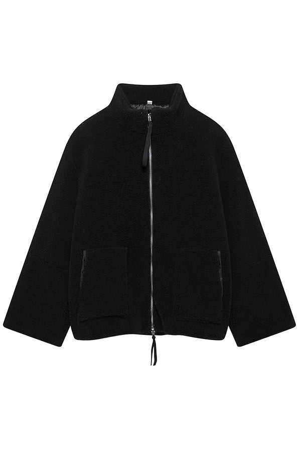 Color Stitching High Collar Long Sleeve Loose Pocket Woolen Coat