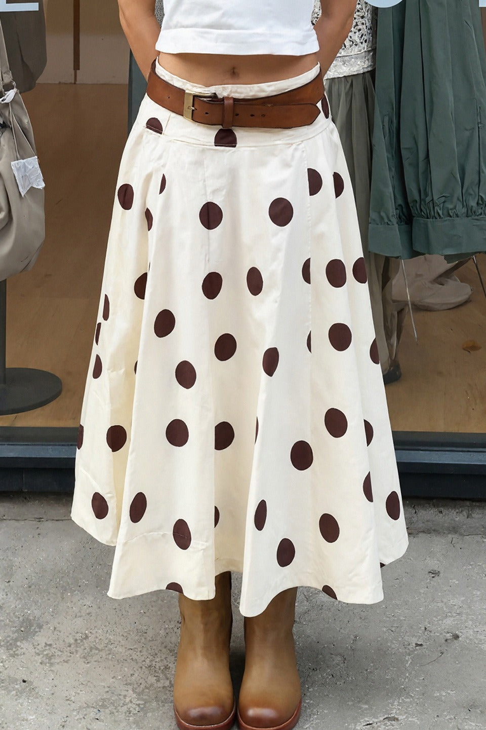 Polka Dot Flowy Long Skirt