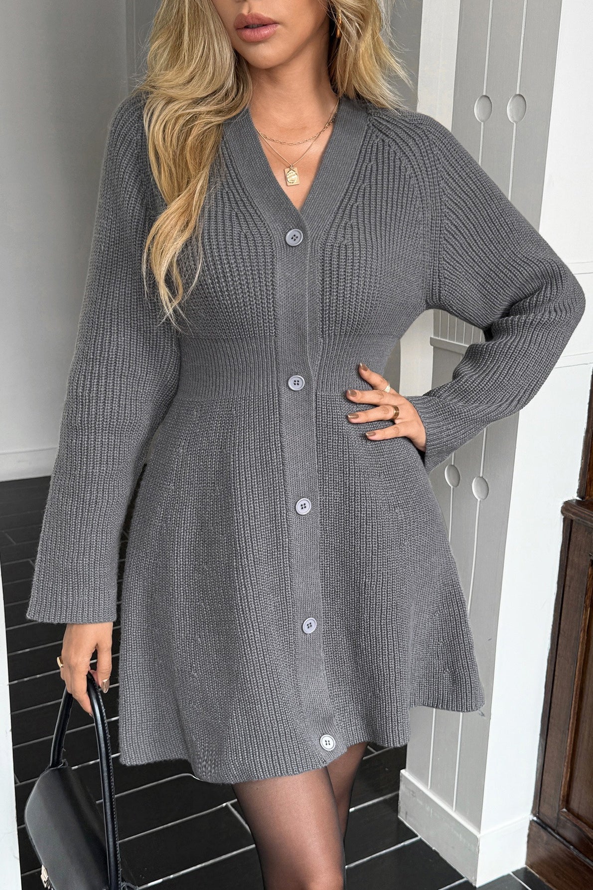 A-line Long Sleeve Sweater Dress