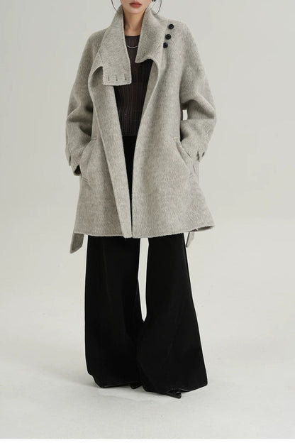 Wool Warm Loose Mock-neck Coat