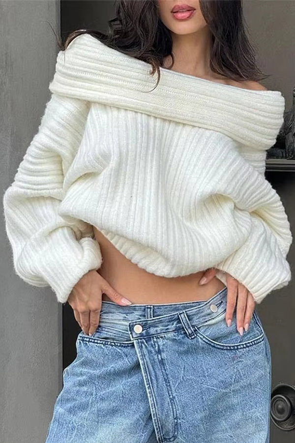 Fashionable Irregular Collar Loose Knitted Sweater