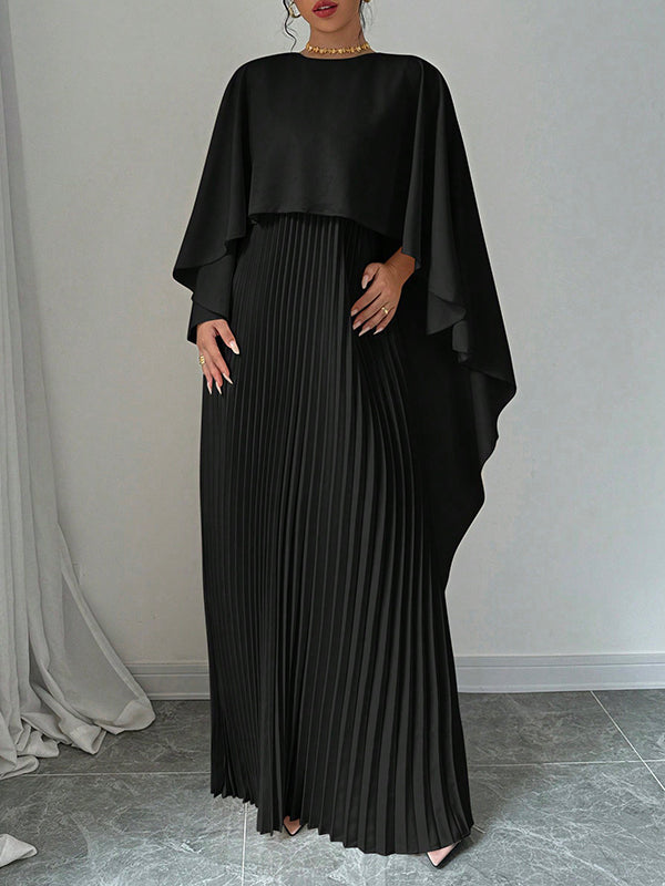 Cape High-low Pleated Color Split-joint Round-neck Evening Dresses Maxi Dresses