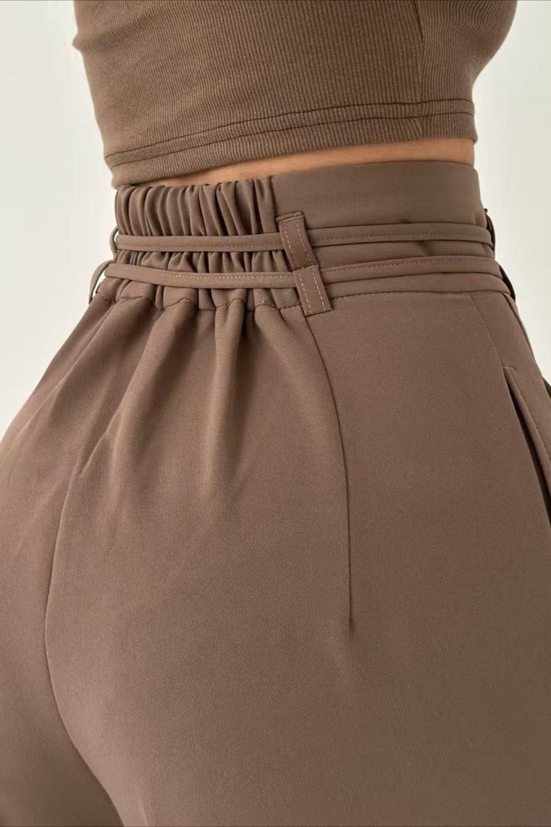 High Waist Tie Slim Straight Pants