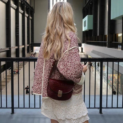 Flower Print Jackets for Pocket Slim Coat Clothes Street Autumn Cardigan Female New Outerwear