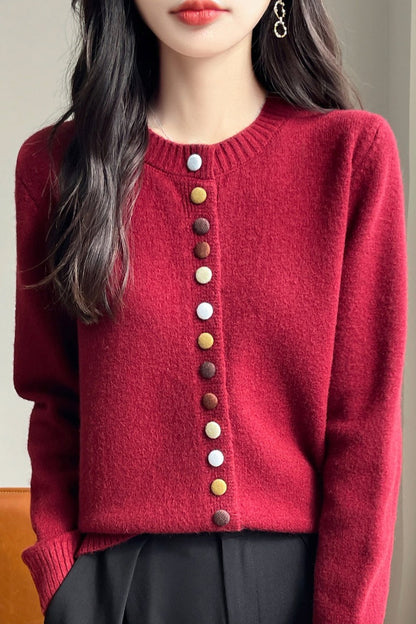Color Button Velvet Cardigan