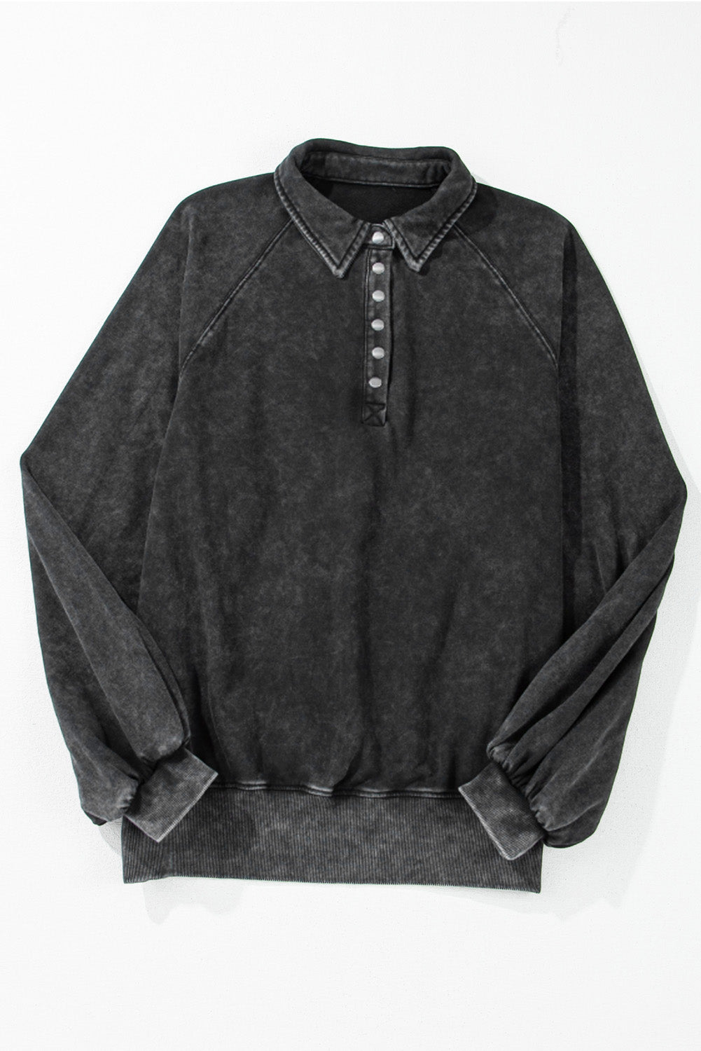 Buttons Balloon Sleeve Oversized Sweatshirt