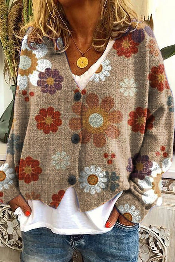 Fun and Long Sleeved Cardigan With Fun Printed Buttons