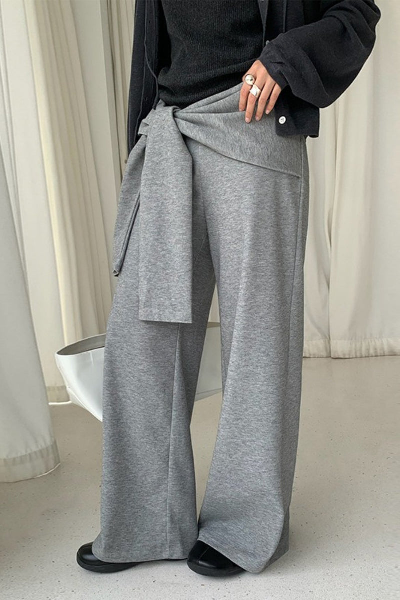 Tie Patchwork Relaxed Straight Pants