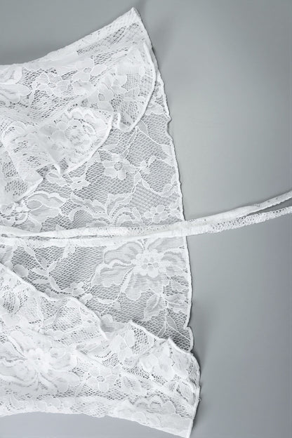 Long Sleeve Tie Front Lace Blouse