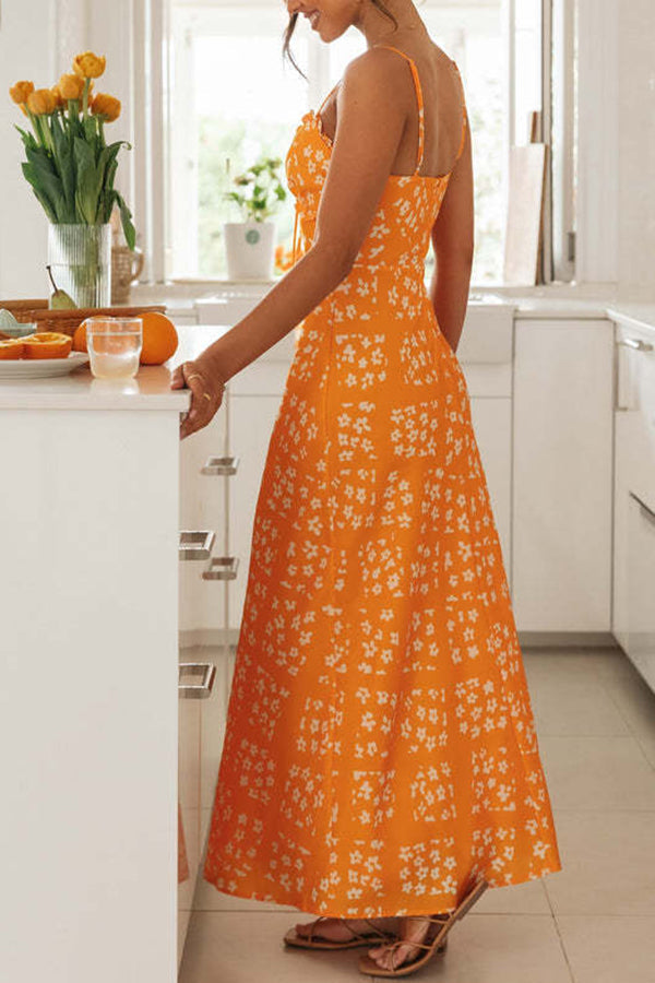 Starry Print Lace Up Pleated Patchwork Zip Back Maxi Dress