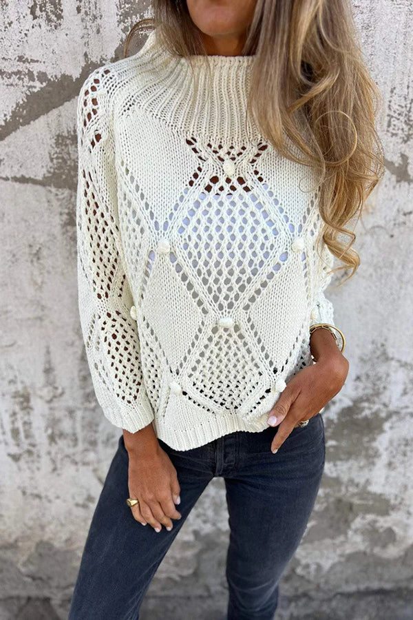 Color Hollow Round Neck Loose Knitted Sweater