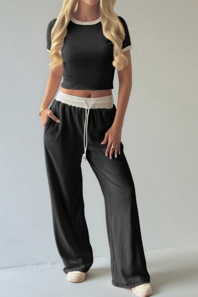 Colorblock Layering Tank Top Wide Leg Pants Set