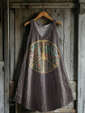 Women's Hippie Pattern Art Print V-Neck Pocket Cotton Dress