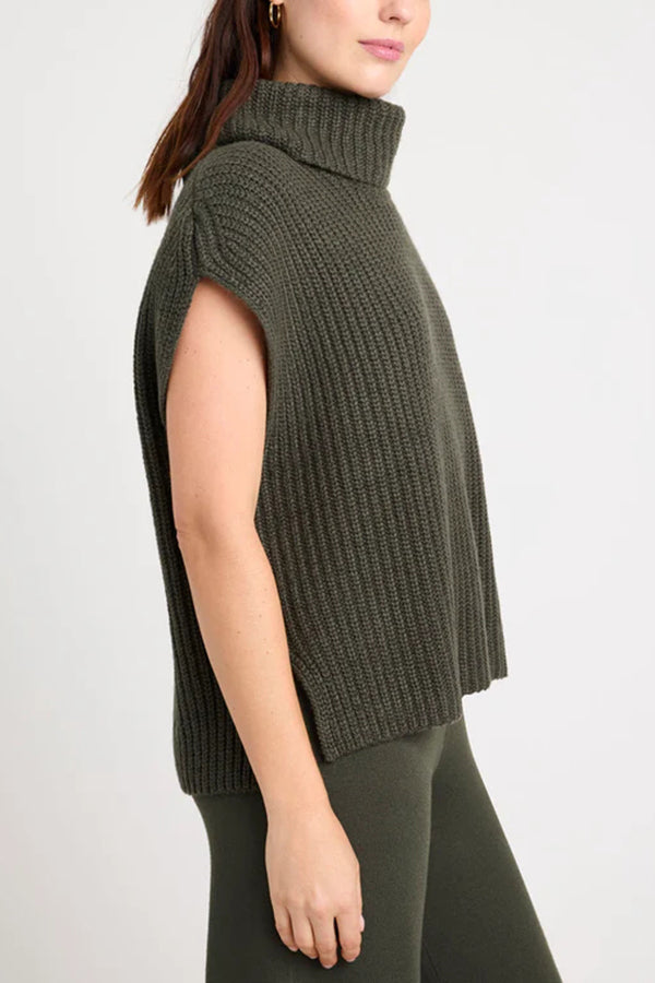 Comfortable and Luxe Knit Turtleneck Cap Sleeves Lightweight Sweater