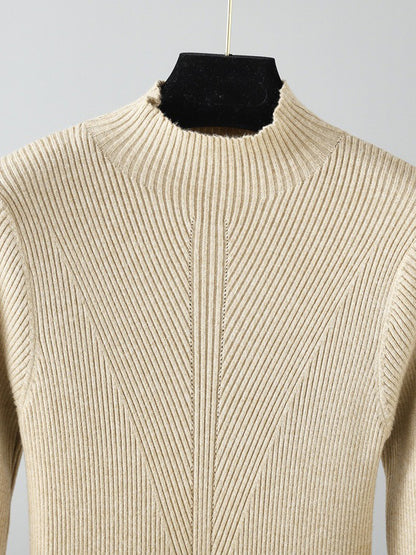 Stylish Long Sleeves High Waisted Pleated Color Half Turtleneck Sweater Dresses