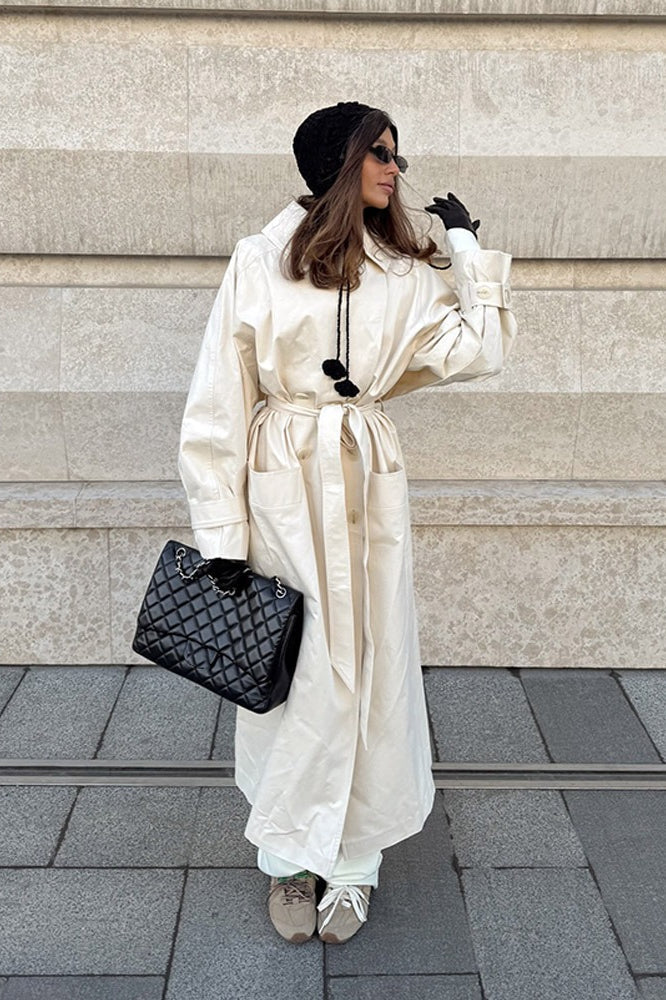 Wool Blend Belted Slim Fit Overcoat