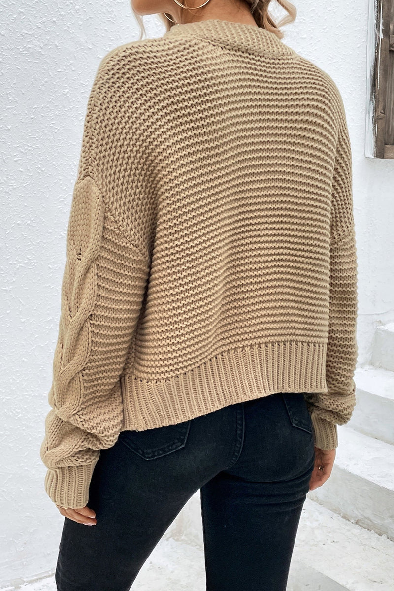 Ribbed Color Long Sleeve Knit Cardigan