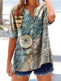 Women's Irregular Circle Pattern Art Print Cotton Linen Casual Shirt