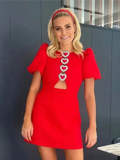 Puff Sleeve Bow Mini Dress for Spring Summer High-waist Short Dresses Female Party Looks