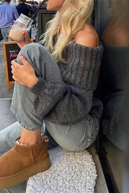 Off-shoulder Fitted Long Sleeve Sweater