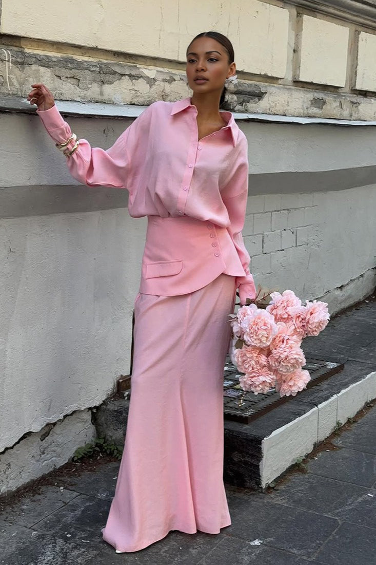 Creative Street Style Long Sleeve Shirtdress Two Piece Set
