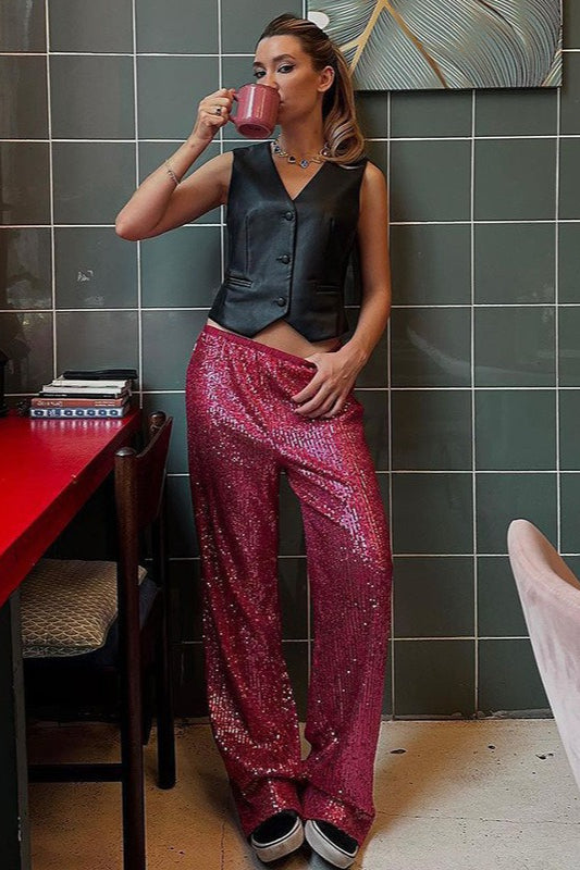 Sequin Wide Leg Loose Pants