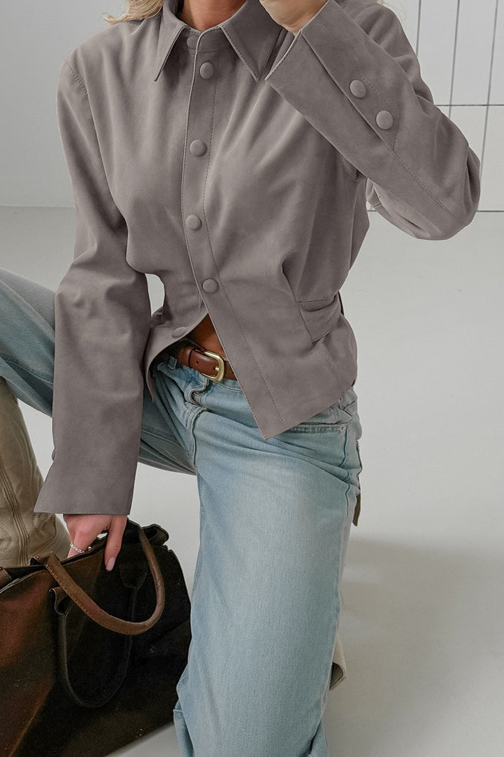 Khaki Suede Waist Cinched Blouse