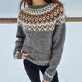 Vintage Fairman Island Print Crew Neck Long Sleeves Sweater elevenforest