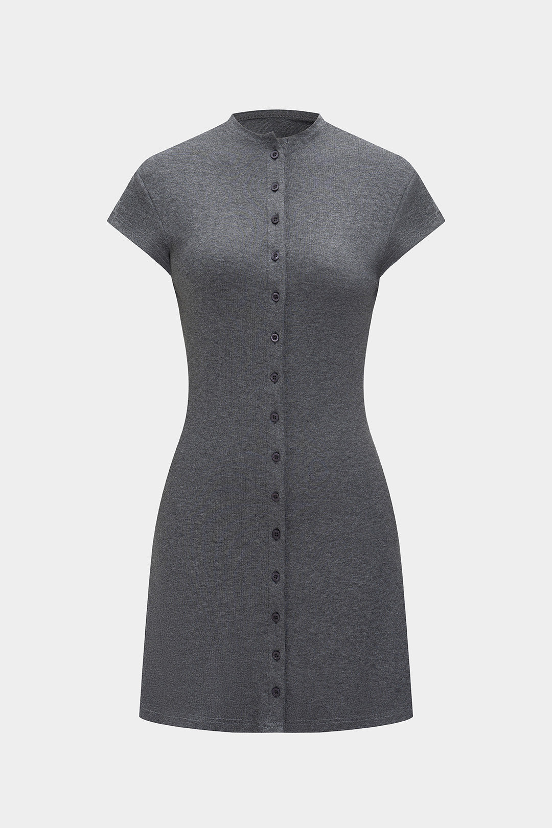 Color A-line Button Short Sleeve Mini Dress