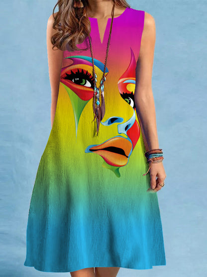 Loose Figure V-neck Mini Dresses