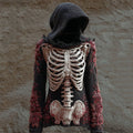 Comstylish Vintage Bloody Roses Skeleton Crochet Cozy Knit Hooded Sweater