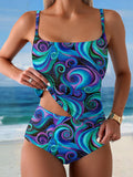 Women's Vintage Floarl Print Summer Beach Halter Top And Solid Color Triangle Briefs Tankini Set