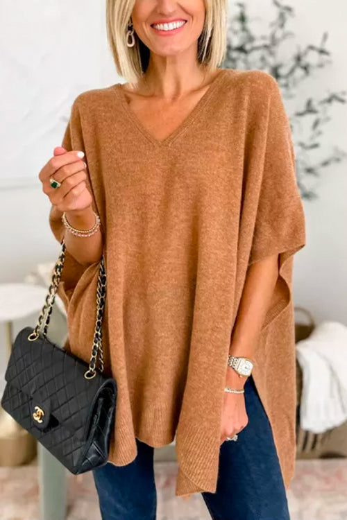 Chicest V Neck Loose Fit Poncho Sweater