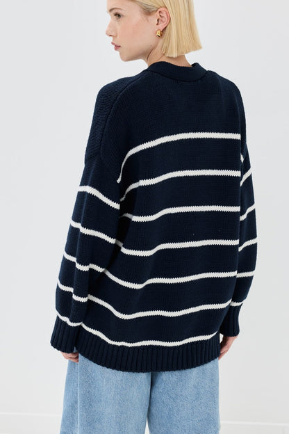V-neck Striped Cotton Sweater