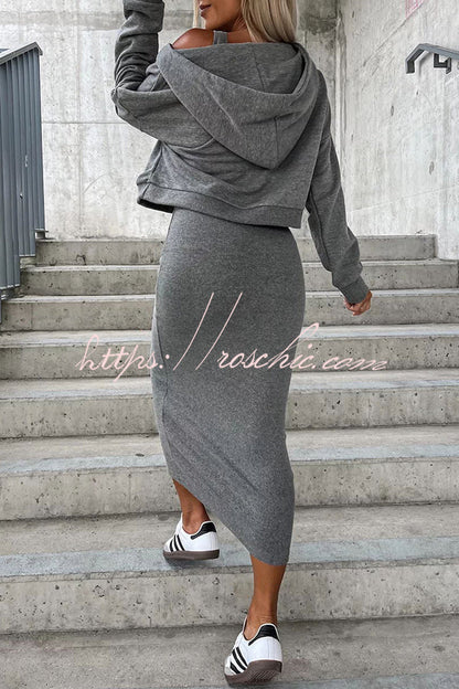 Around the World Hooded Sweatshirt and Slip Maxi Skirt Two Piece Set