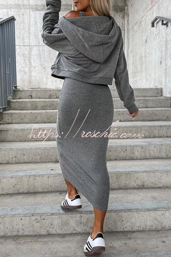 Around the World Hooded Sweatshirt and Slip Maxi Skirt Two Piece Set