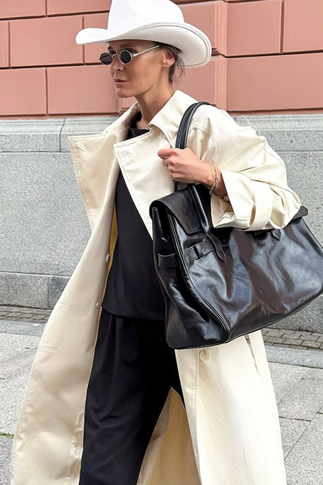 Wool Blend Belted Slim Fit Overcoat