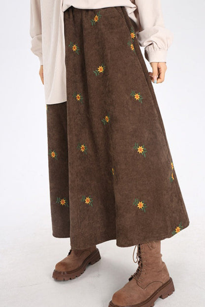 Printed Corduroy A-line Skirt