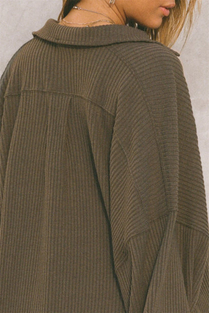 V Neck Knit Collar Blouse