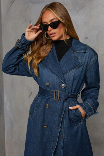 Oversized Denim Trench Overcoat
