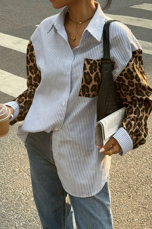 Street Style Leopard Stripe Blouse