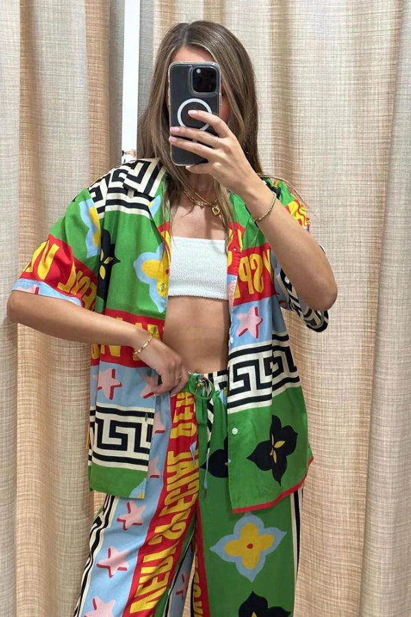 Contrast Print Two Piece Set