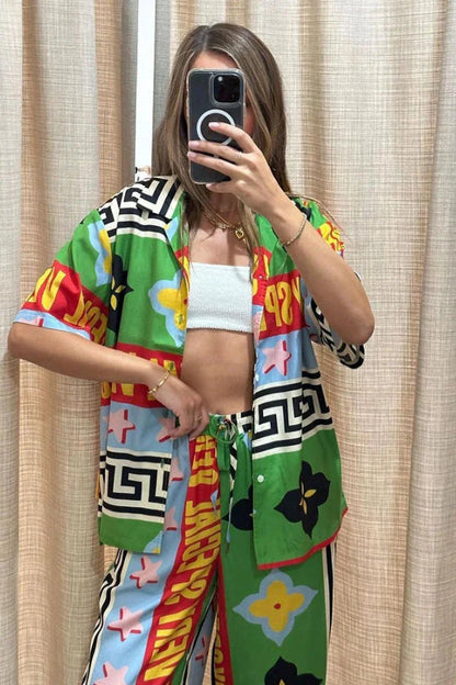 Contrast Print Two Piece Set