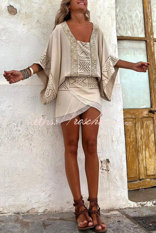 Mylie Linen Blend Print Wrap Tie Layered Mini Skirt