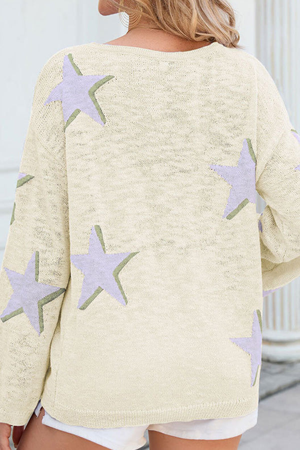 Five-pointed Star Knitted Long Sleeve Sweater